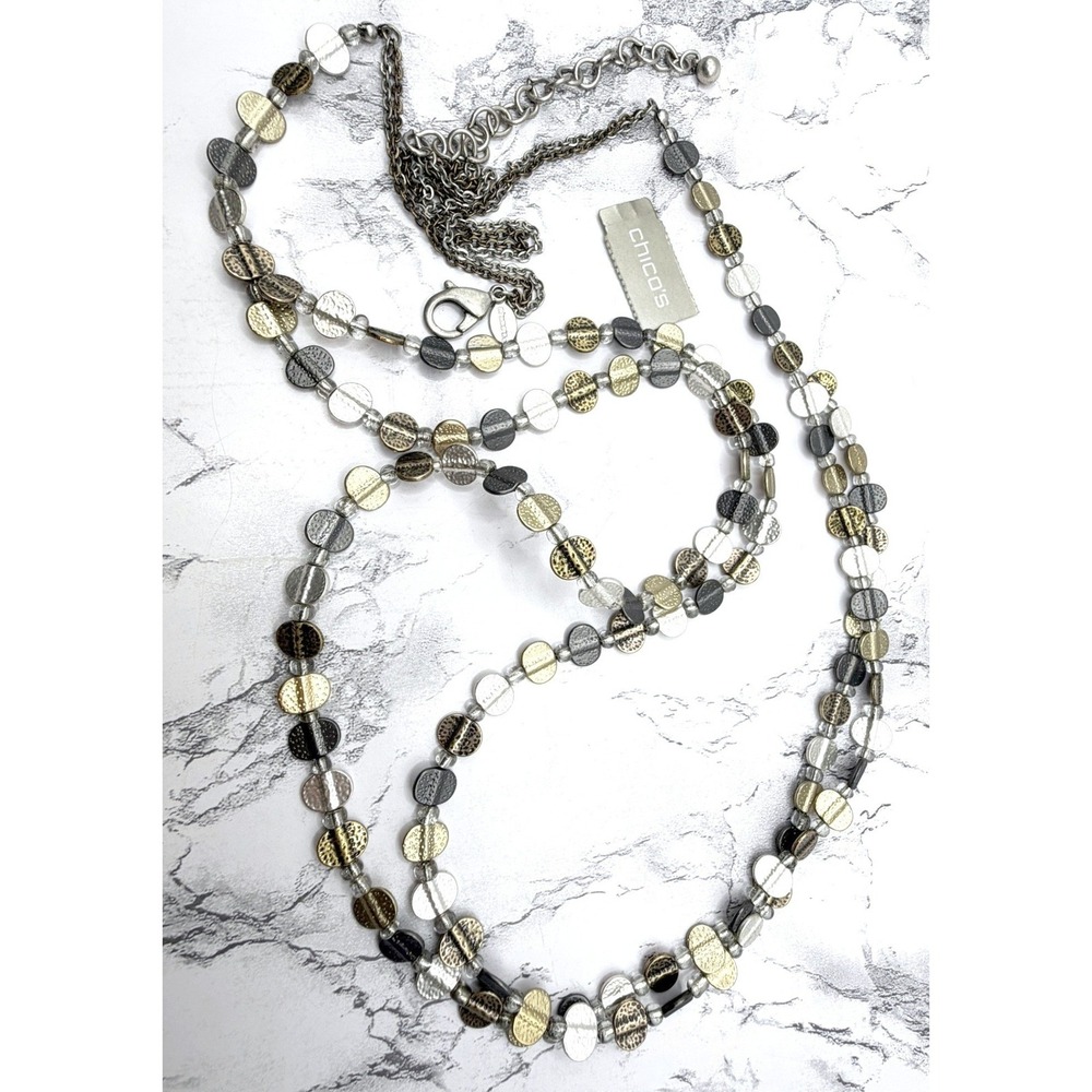 Chico's Layered Coin Disc Necklace Mixed Metal 36 - 44" NWT